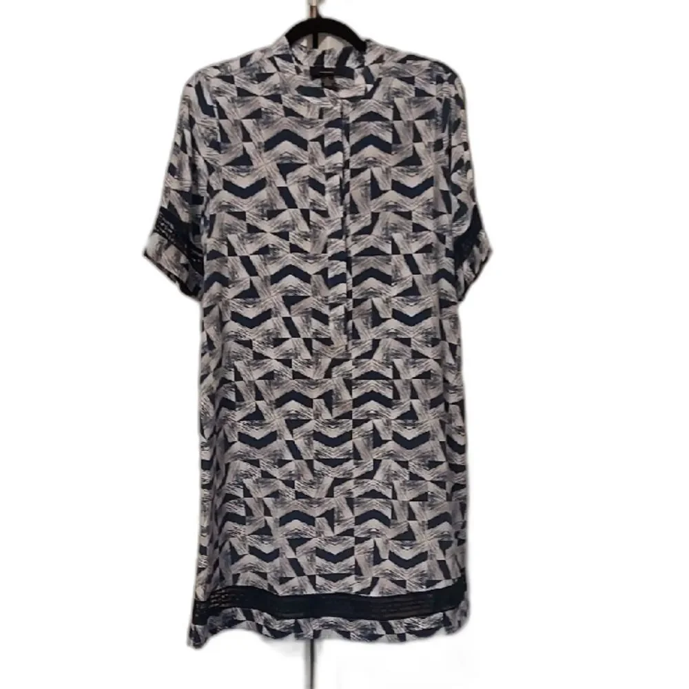 Alfani Blue and White Geometric Pattern A-Line Shift Dress Size 8